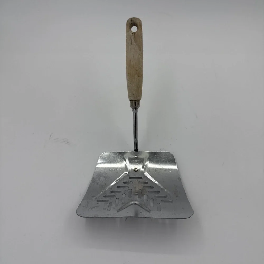 Vintage EKCO A&J Flipper Lifter Spatula Wide Curved Chrome Plated Wood Handle